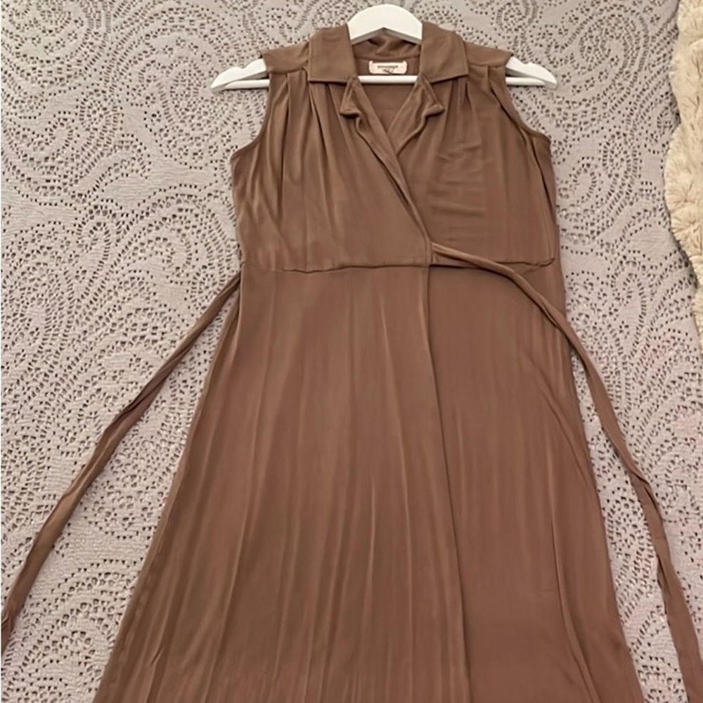Anthropologie light brown camel trench coat style wrap dress XS 4 6 🤎🕵️💃🏻🧥 - Picture 2 of 7